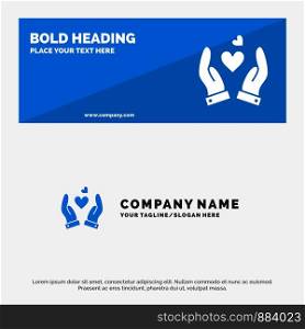 Hand, Love, Heart, Wedding SOlid Icon Website Banner and Business Logo Template