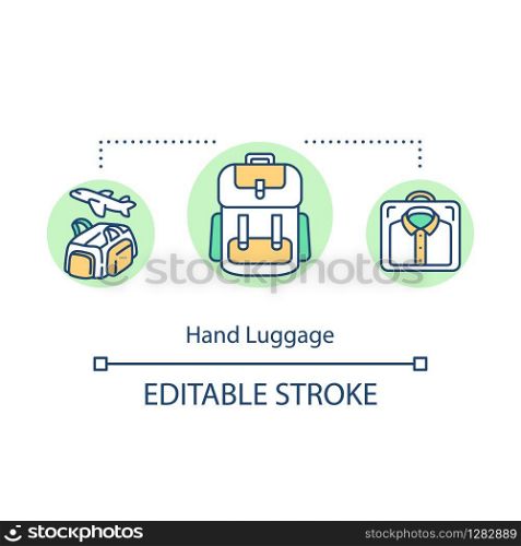 Hand luggage concept icon. Budget tourism, convenient travel idea thin line illustration. Saving money on baggage fee expenses. Vector isolated outline RGB color drawing. Editable stroke
