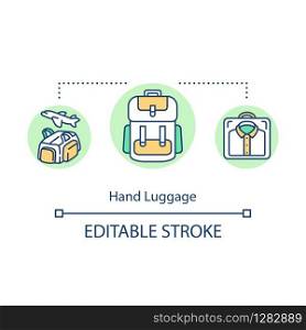Hand luggage concept icon. Budget tourism, convenient travel idea thin line illustration. Saving money on baggage fee expenses. Vector isolated outline RGB color drawing. Editable stroke