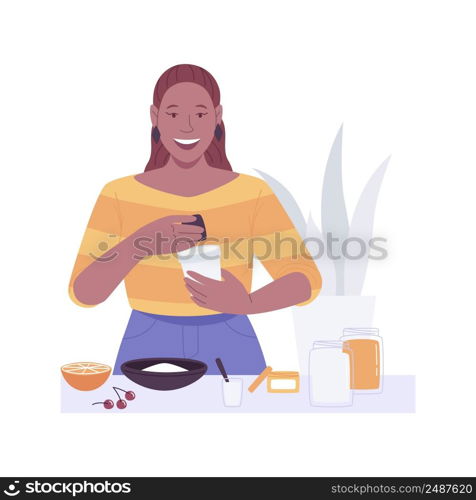 Hand made cosmetics workshop isolated cartoon vector illustrations. Girl grinding ingredients for making cosmetics at home, combine herbs for organic products, beauty classes vector cartoon.. Hand made cosmetics workshop isolated cartoon vector illustrations.