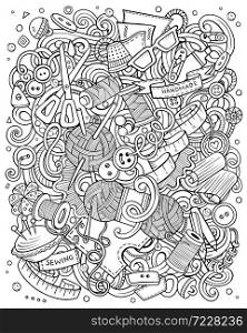 Hand Made hand drawn vector doodles illustration. Handmade poster design. Sewing elements and objects cartoon background. Sketchy funny picture. All items are separated. Hand Made hand drawn vector doodles illustration. Handmade poster design.