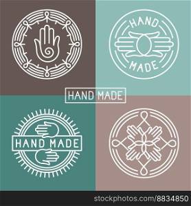 Hand made label in outline trendy style vector image