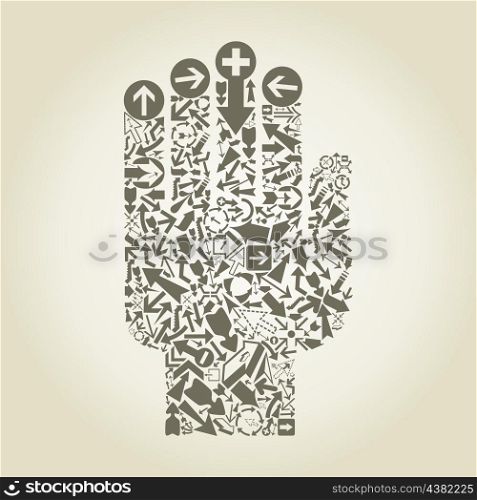 Hand made of arrows. A vector illustration