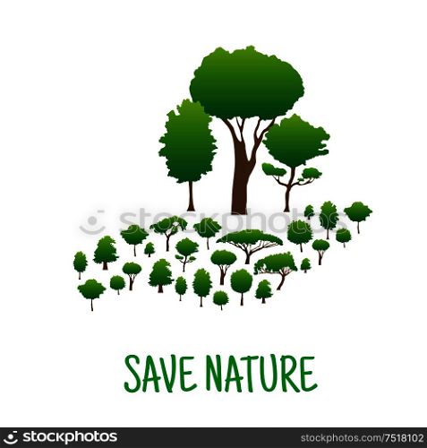 Hand made of green trees holding trees with bigger upper branches. Save nature and planet, environment and ecology concept. Hand made of green trees. Save nature concept