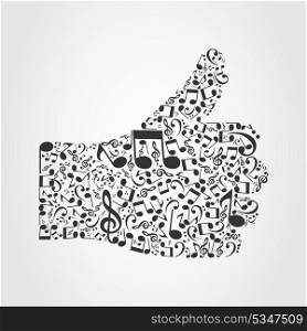 Hand made of musical notes. A vector illustration