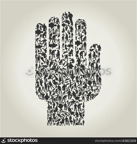 Hand made of people of workers. A vector illustration