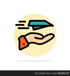 Hand, Mail, Paper Plane, Plane, Receive Abstract Circle Background Flat color Icon