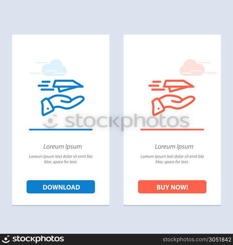 Hand, Mail, Paper Plane, Plane, Receive Blue and Red Download and Buy Now web Widget Card Template