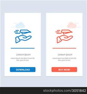 Hand, Mail, Paper Plane, Plane, Receive Blue and Red Download and Buy Now web Widget Card Template