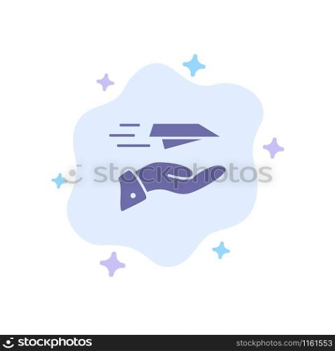 Hand, Mail, Paper Plane, Plane, Receive Blue Icon on Abstract Cloud Background