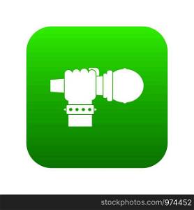 Hand microphone icon digital green for any design isolated on white vector illustration. Hand microphone icon digital green