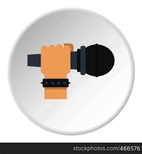 Hand microphone icon in flat circle isolated on white background vector illustration for web. Hand microphone icon circle