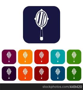 Hand mirror icons set vector illustration in flat style In colors red, blue, green and other. Hand mirror icons set flat