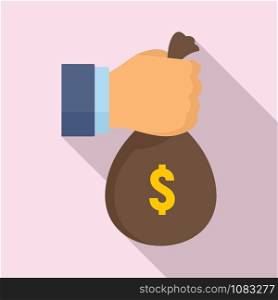 Hand money bag icon. Flat illustration of hand money bag vector icon for web design. Hand money bag icon, flat style