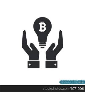 Hand Money Bitcoin Bulb Icon Vector Template Flat Design