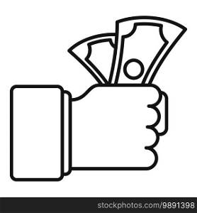 Hand money cash bribery icon. Outline hand money cash bribery vector icon for web design isolated on white background. Hand money cash bribery icon, outline style