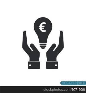 Hand Money Euro Bulb Icon Vector Template Flat Design