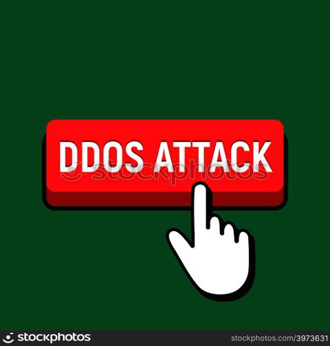 Hand Mouse Cursor Clicks the Ddos Attack Button. Pointer Push Press Button Concept.