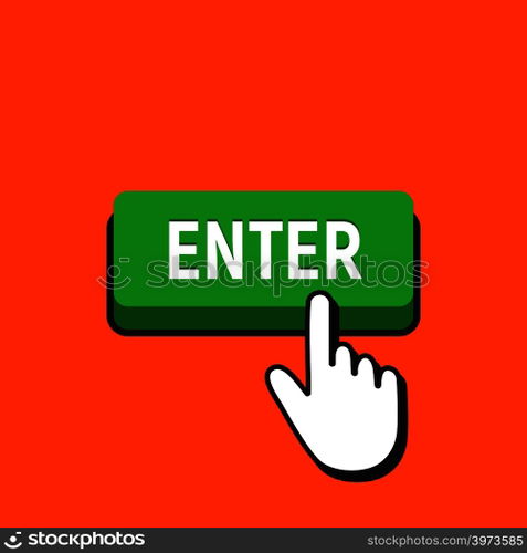Hand Mouse Cursor Clicks the Enter Button. Pointer Push Press Button Concept.