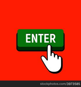 Hand Mouse Cursor Clicks the Enter Button. Pointer Push Press Button Concept.