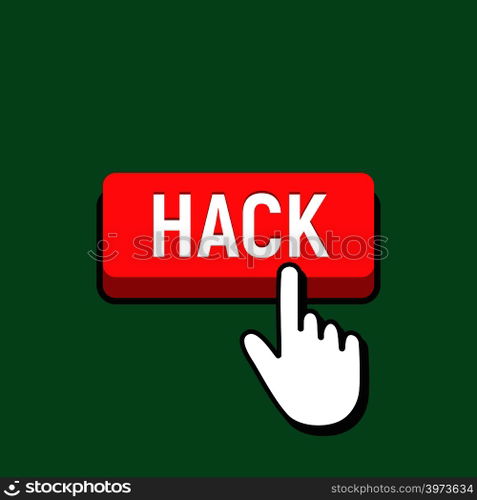 Hand Mouse Cursor Clicks the Hack Button. Pointer Push Press Button Concept.