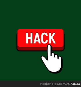 Hand Mouse Cursor Clicks the Hack Button. Pointer Push Press Button Concept.