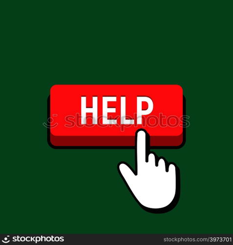 Hand Mouse Cursor Clicks the Help Button. Pointer Push Press Button Concept.