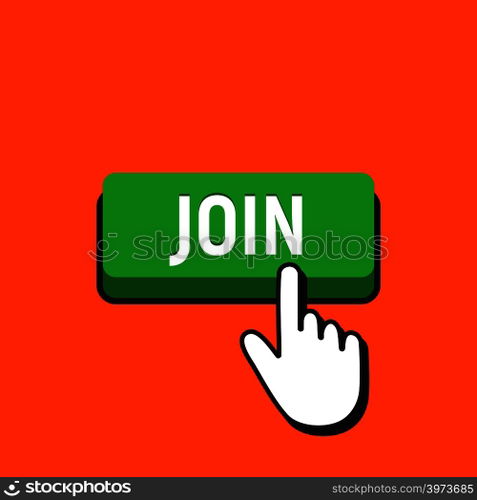 Hand Mouse Cursor Clicks the Join Button. Pointer Push Press Button Concept.