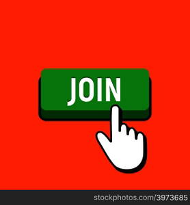 Hand Mouse Cursor Clicks the Join Button. Pointer Push Press Button Concept.