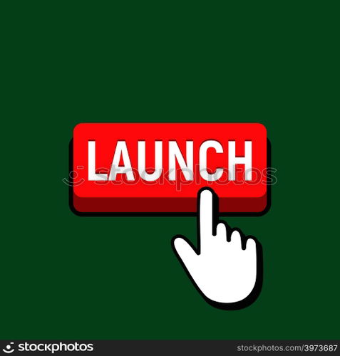 Hand Mouse Cursor Clicks the Launch Button. Pointer Push Press Button Concept.