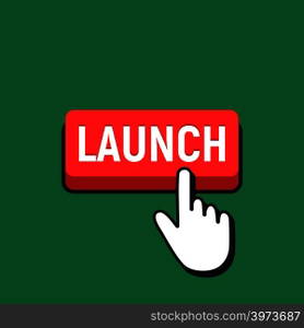 Hand Mouse Cursor Clicks the Launch Button. Pointer Push Press Button Concept.