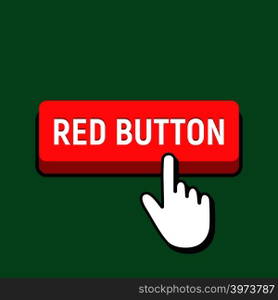 Hand Mouse Cursor Clicks the Red Button. Pointer Push Press Button Concept.