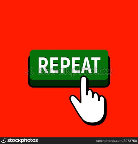 Hand Mouse Cursor Clicks the Repeat Button. Pointer Push Press Button Concept.