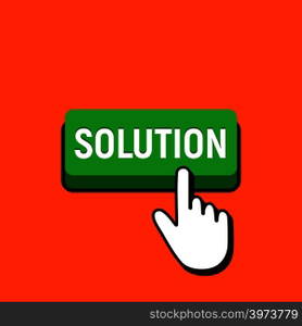 Hand Mouse Cursor Clicks the Solution Button. Pointer Push Press Button Concept.