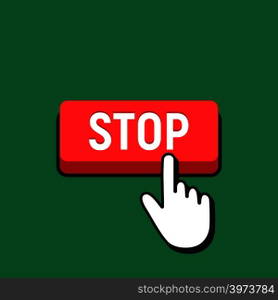 Hand Mouse Cursor Clicks the Stop Button. Pointer Push Press Button Concept.