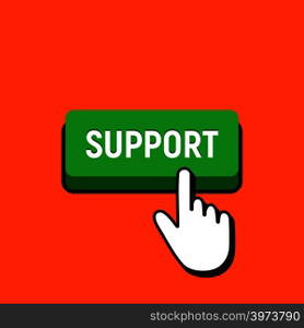 Hand Mouse Cursor Clicks the Support Button. Pointer Push Press Button Concept.