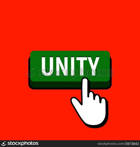 Hand Mouse Cursor Clicks the Unity Button. Pointer Push Press Button Concept.