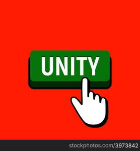 Hand Mouse Cursor Clicks the Unity Button. Pointer Push Press Button Concept.