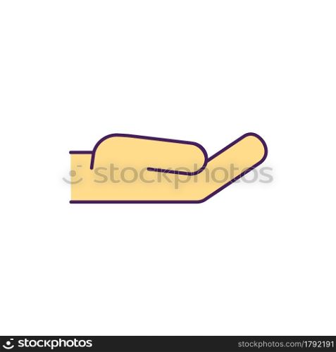 Hand of mercy RGB color icon. Asking for help and support. Isolated vector illustration. Peace and cooperation offer. Mutually beneficial. Caring for others. Deal with God. Simple filled line drawing. Hand of mercy RGB color icon.