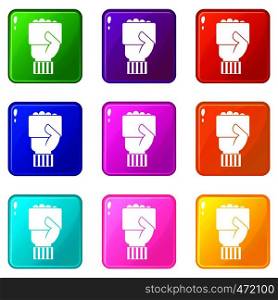 Hand of soccer referee showing card icons of 9 color set isolated vector illustration. Hand of soccer referee showing card icons 9 set