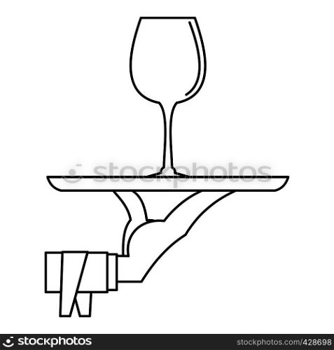 Hand of waiter with tray icon. Outline illustration of hand of waiter with tray vector icon for web. Hand of waiter with tray icon, outline style