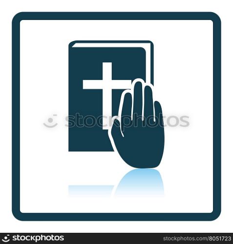 Hand on Bible icon. Shadow reflection design. Vector illustration.