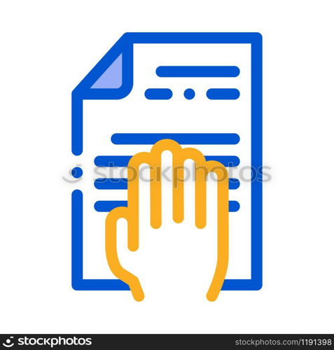 Hand On Document Icon Vector. Outline Hand On Document Sign. Isolated Contour Symbol Illustration. Hand On Document Icon Vector Outline Illustration