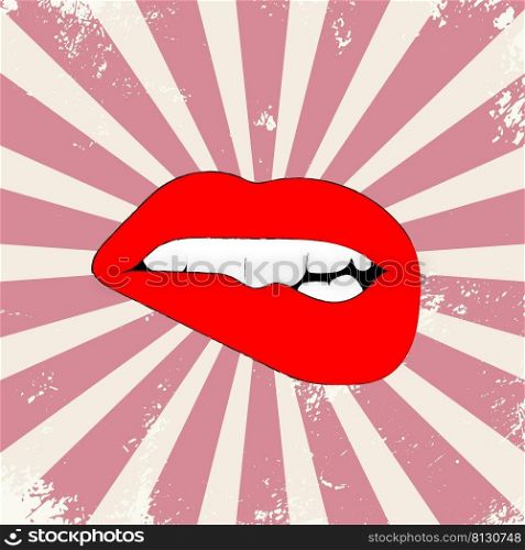 hand-painted lips on a pink vintage shabby background. 2d vector illustration