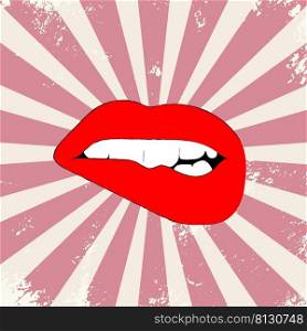 hand-painted lips on a pink vintage shabby background. 2d vector illustration