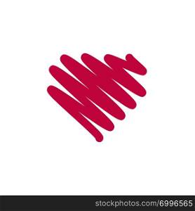 Hand painted red heart, one line. Hand drawing of heart doodle by crayon . use for background.. Hand painted red heart, one line. Hand drawing of heart doodle by crayon . use for background