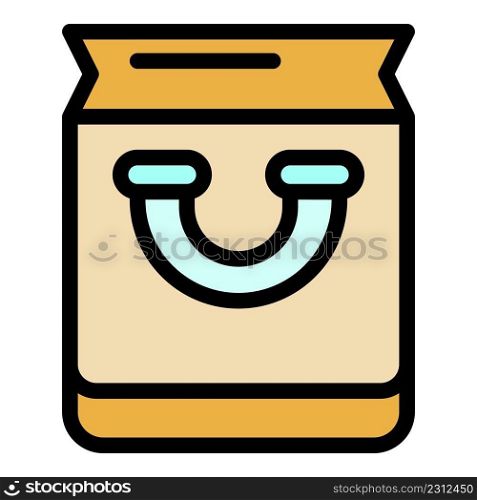 Hand paper eco bag icon. Outline hand paper eco bag vector icon color flat isolated. Hand paper eco bag icon color outline vector
