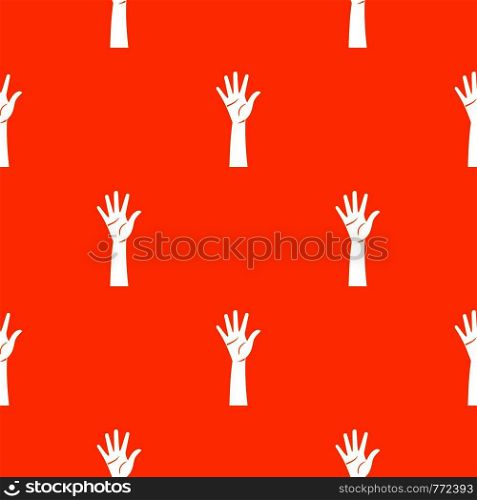 Hand pattern repeat seamless in orange color for any design. Vector geometric illustration. Hand pattern seamless