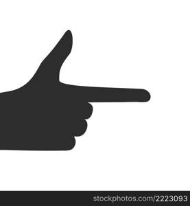 Hand pointing finger sign. Black silhouette shadow play gesture. Flat vector illustration isolated on white background.. Hand pointing finger sign. Flat vector illustration isolated on white