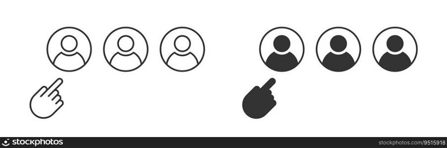 Hand pointing on a person icon. Choice staff icon. Personal management concept. Vector illustration.